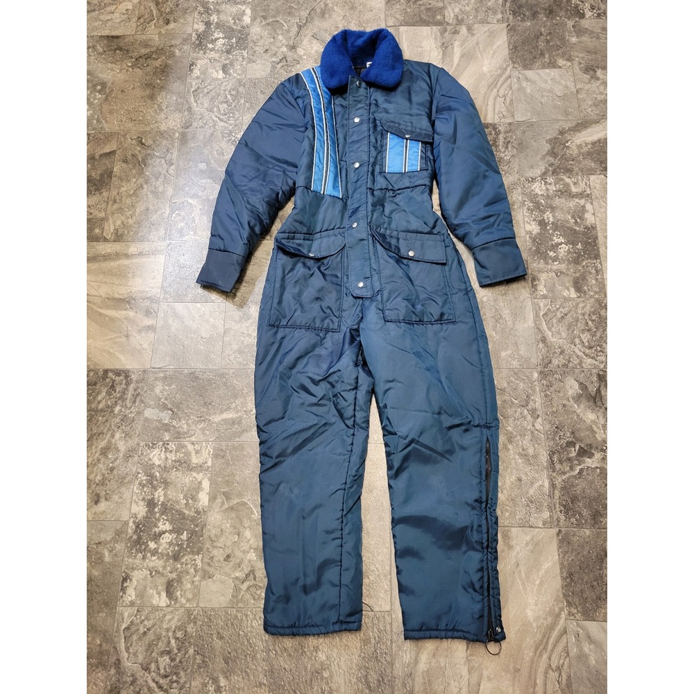 Vintage 70s‎ JCPenney Snowmobile Suit Navy Blue Insulated Ski Medium